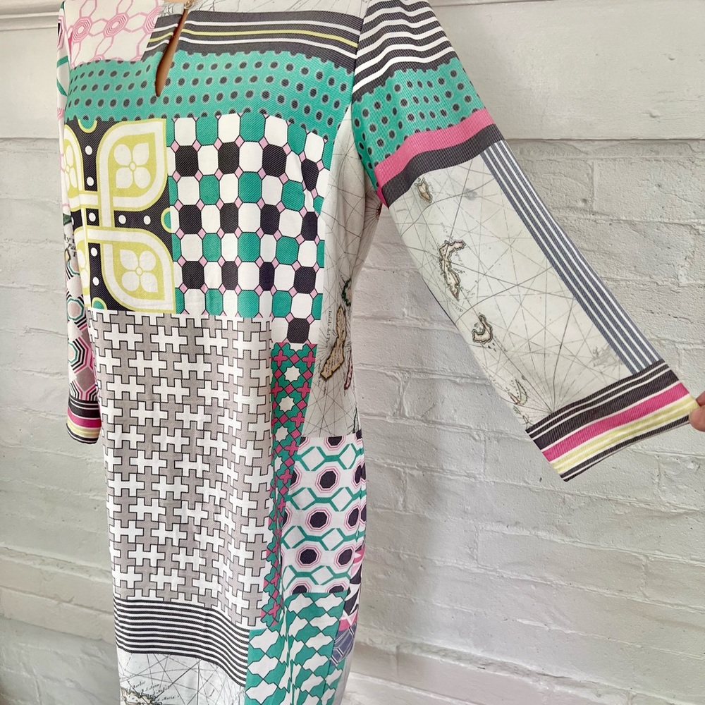 Vilagallo Tesa Manaba Print Shift Dress Above The Knee Geometric Twill - Picture 8 of 14